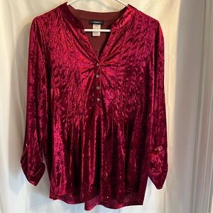 Cocomo Womens Size XL Top Crushed Red Velvet Romantic Goth Pintuck 90s Babydoll
